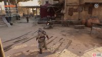 Follow the NPC until he stops to talk with guards.
