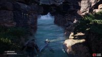 swim under a stone arch,