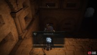 Go out the eastern doorway and pick up the item before dropping.