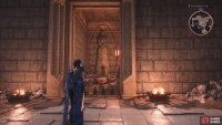 Destroy all the red crystals, defeat all the enemies, and the lock gate will lower in the southwest alcove.