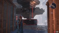 Go through the other side, use Davrin&rsquo;s Griffon to knock the planks down, and shoot the padlock on the ladder.