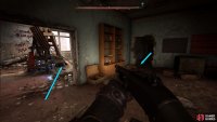 Head through the hole in the wall and go into the adjacent room.
