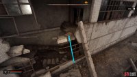 Jump over to the right side of the wall and go into the room.