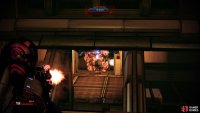 Pick off a veritable horde of geth that emerge from a doorway below you.